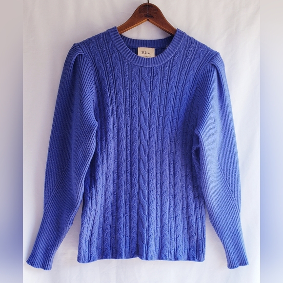 Elie Tahari Blue Viscose Cable Knit Ribbed Crewneck Sweater Lg - Picture 2 of 9